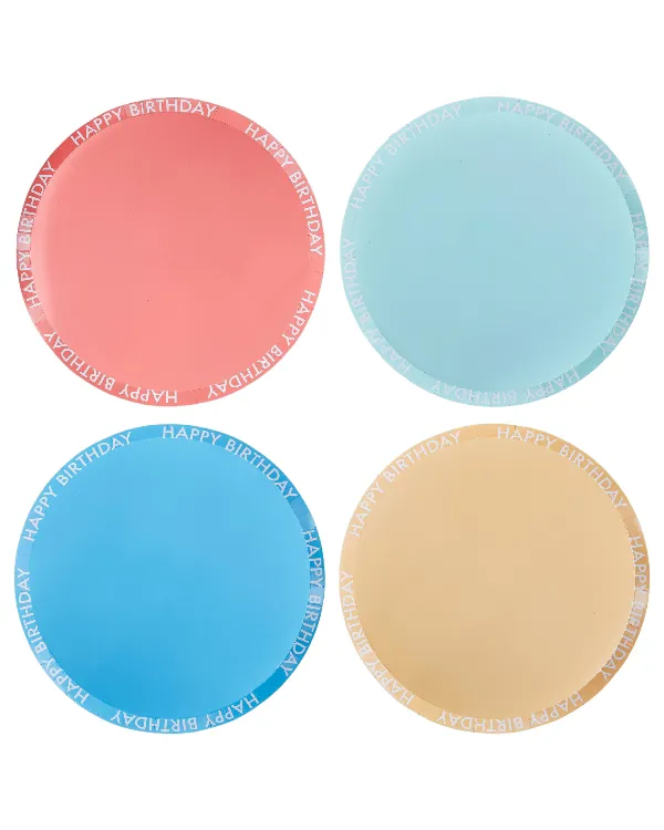 Tallerkener  (8stk): "Happy Birthday" - Pastel - Fargerik - 25cm