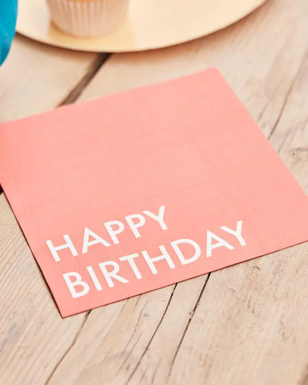 Servietter (16stk): "Happy Birthday" - Rød - 16,5cm - Bilde 2
