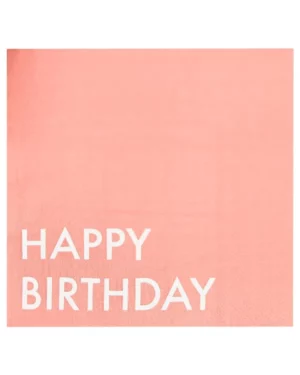 Servietter (16stk): "Happy Birthday" - Rød - 16,5cm