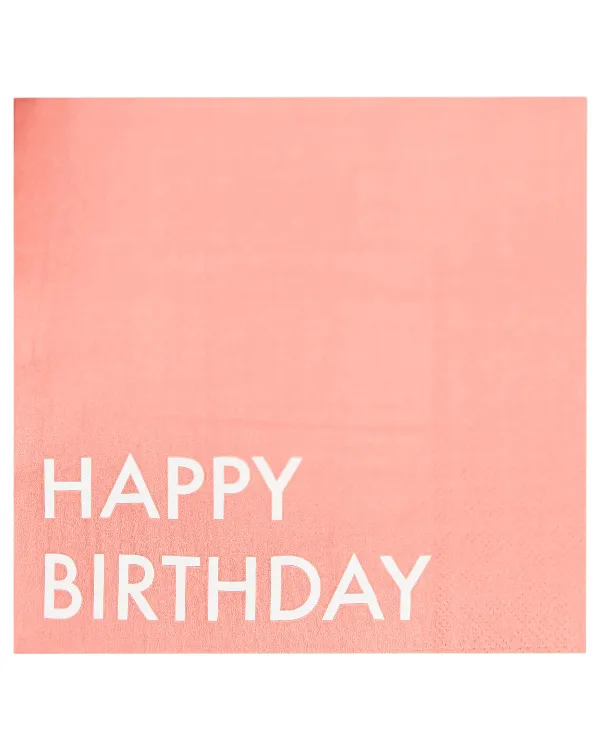 Servietter (16stk): "Happy Birthday" - Rød - 16,5cm