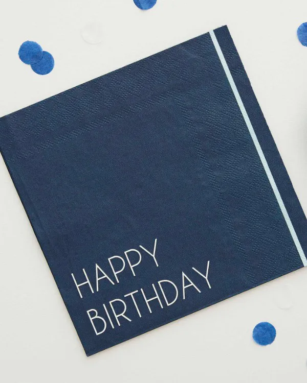 Servietter  (16stk): "Happy Birthday" - Navy, Blå - blå - 16,5cm - Bilde 2
