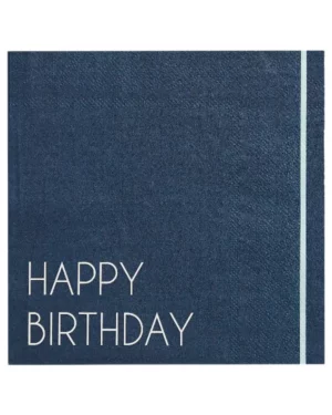 Servietter  (16stk): "Happy Birthday" - Navy, Blå - blå - 16,5cm