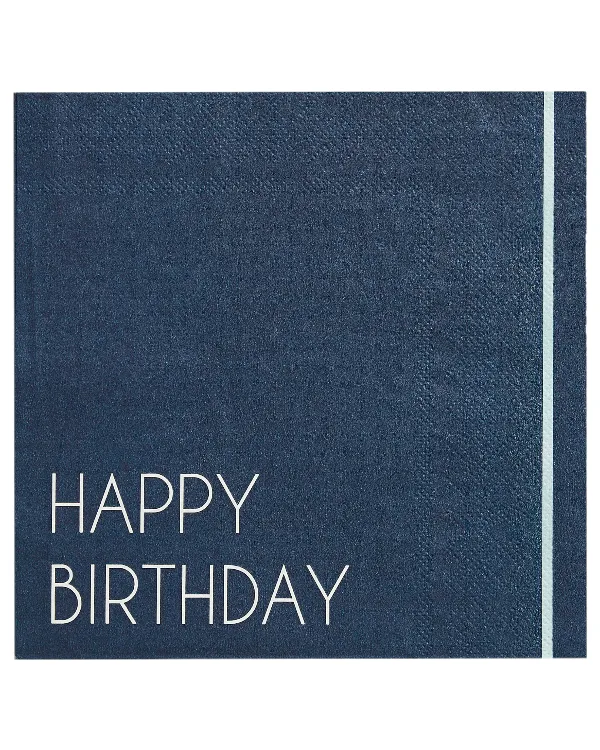 Servietter  (16stk): "Happy Birthday" - Navy, Blå - blå - 16,5cm