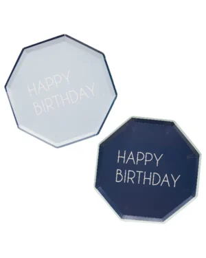 Tallerkener  (8stk): "Happy Birthday" - Navy, Blå - Fargerik - 25cm