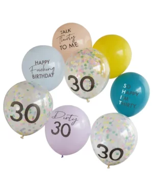 Lateksballonger  (8stk): med konfetti "Happy Fucking Birthday 30th Birthday" - Fargerik - 30cm