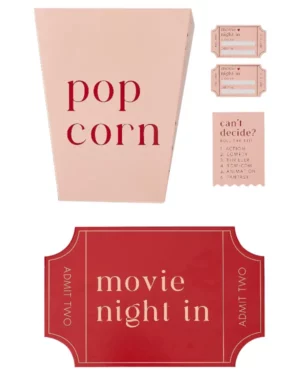 Gavepose / Godtepose (5stk): Film kveld boks - Popkorn og godt - Rød, rosa, grønn - 18cm