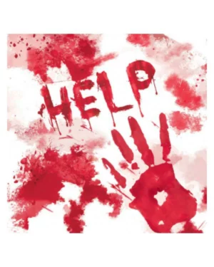 Servietter (20stk): "Help" - Blodige hender - Hvit & Rød - 16,5cm