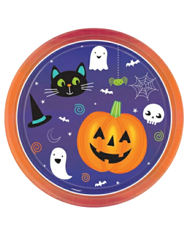 Tallerkener (8stk): Gresskar, Heks & Spøkelser - Oransje & Blå - 23cm