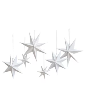 Hengende dekor (5stk): Stjerner - Hvit - 9cm