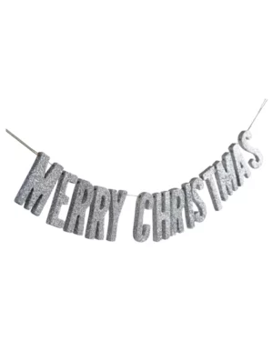 Girlander / Banner: "Merry Christmas" - Glitter - Sølv - 70cm