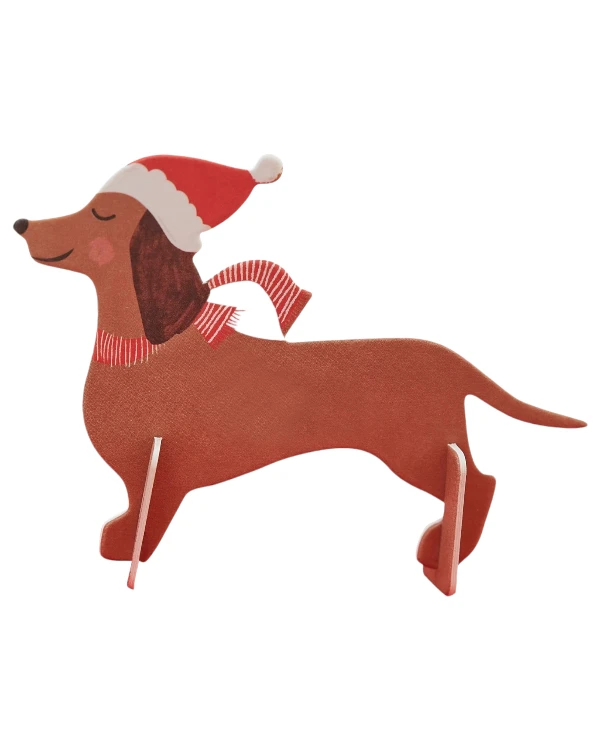 Bordkort (6stk): Hund med nisselue - Rød - 9cm