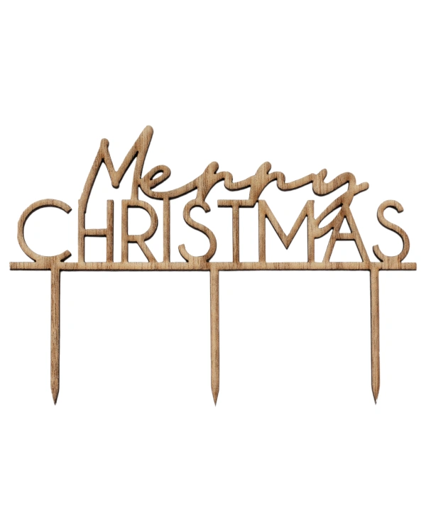 Kaketopp: "Merry Christmas" - Trefarget - Brun - 14cm