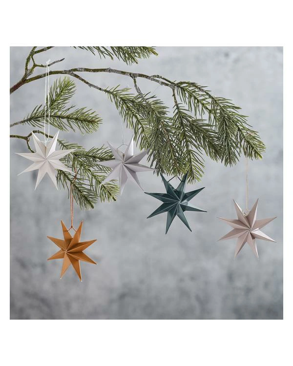 Hengende dekor (5stk): Stjerner - Rød, Grønn, Rosa, Hvit & Blå - 9cm - Bilde 2