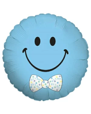 Folieballong: "It’s a boy" Blå ballong med smiley med slips - 45cm