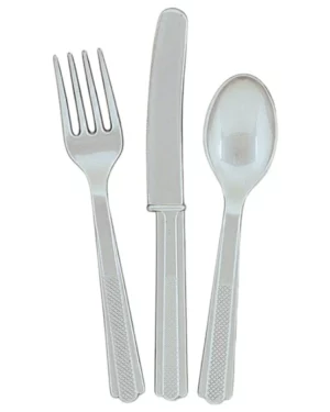 Bestikk (18stk): Kniv, skje og gaffel - 6 av hver - Grå - 17cm