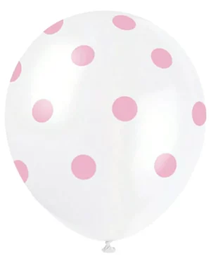 Lateksballonger (6stk): Rosa polkadotter - 30cm