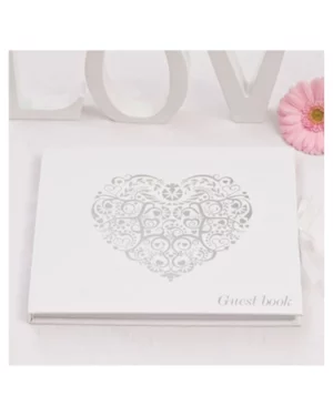 Gjestebok: Hjerte - Hvit & sølv - 23 cm