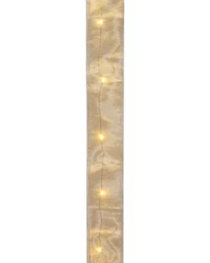 Bånd: Polyester bånd med ståltråd & led batteri - Gull - 5cm x 1,5m