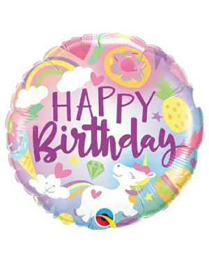 Folieballong: ''happy birthday''- Enhjørninger - 46cm