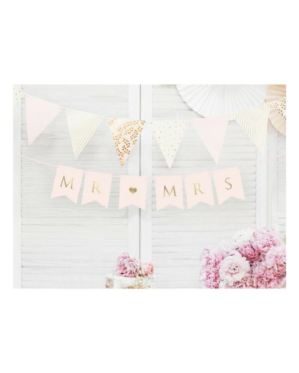 Banner: "MR & MRS" - 2,5M (15 x 85cm) - Hvit & Gull - Bilde 2