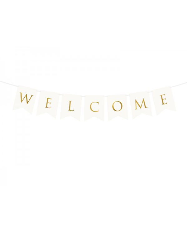 Banner: "WELCOME" - 2,5M (15 x 95cm) - Hvit & Gull