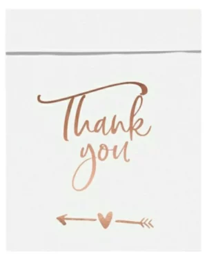 Gavepose & Eske (6stk): Treat bag - "THANK YOU" - Hvit & Rosegull - 13x14cm