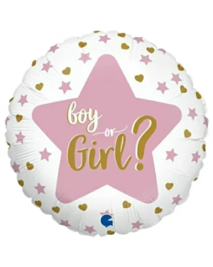 Folieballong: "Boy or girl" med stjerne og hjerter - Hvit, Rosa, Blå, Gull - 46cm