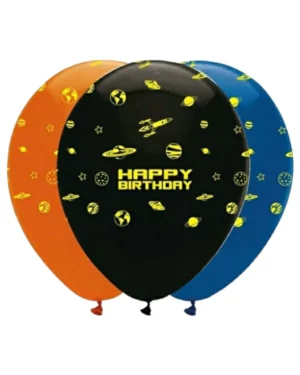 Lateksballonger (6stk): ''Happy birthday'' med verdensrom- 30cm