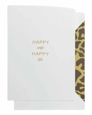 Kort: "Happy Wife Happy Life" - A7 - Hvit, Gull