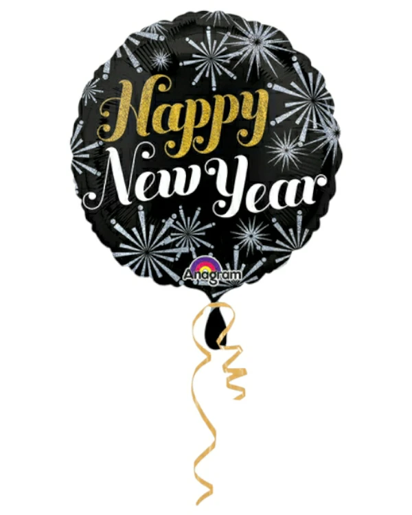 Folieballonger: "Happy New Year" - Svart, Gull, Hvit - 43cm