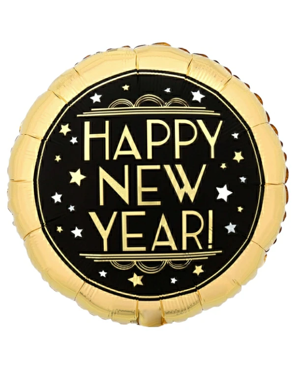 Folieballonger: "Happy New Year" - Svart, Gull - 43cm