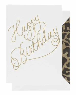 Kort: "Happy Birthday" - A6 - Hvit, Gull