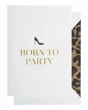 Kort: "Born To Party" - A6 - Hvit, Gull
