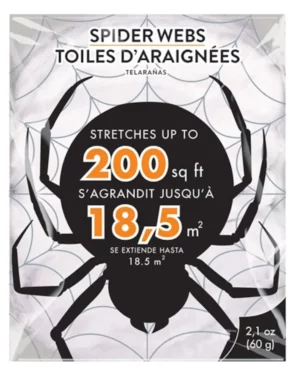Dekorasjonssett: Strekkbar Spindelvev - Hvit & Svart - 18KVM