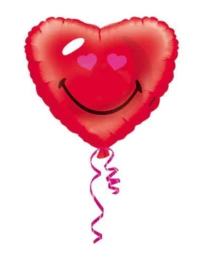 Folieballong: Hjerte med ansikt - Rød - 43cm