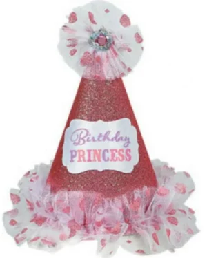Festhatt: "Birthday princess" med blonder - Rosa - 23cm