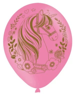 Lateksballonger (6stk): Enhjørning & blader - Rosa - 27,6cm