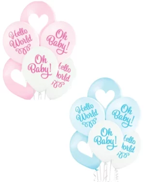 Lateksballonger (6stk): "Oh Baby'' & "Hello World" - Ulike Farger - 30 cm