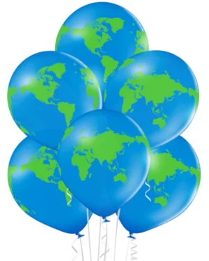 Lateksballonger (6stk): Globe -  Blue & Green - 30 cm