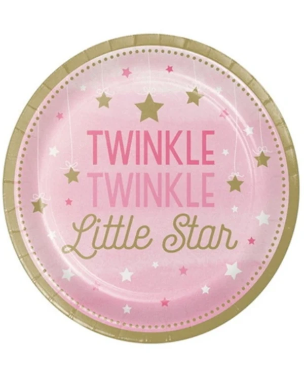 Tallerkener (10stk): "Twinkle little star" med stjerner - Rosa - 7,4cm