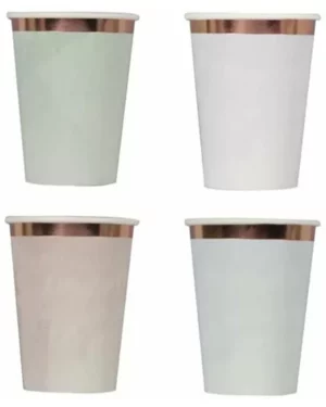 Kopper (8stk): Pastellglasert med rosegullfolierte kanter - Fargerik - 250ml