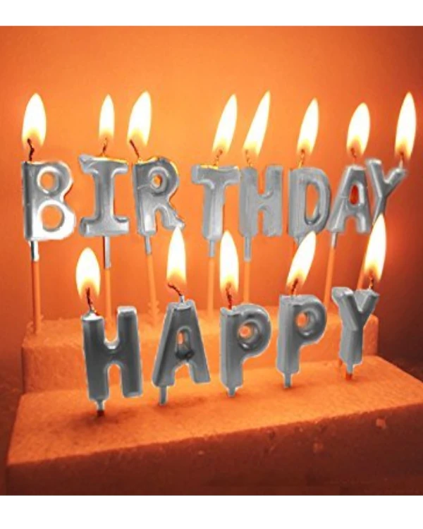 Kakelys (13stk): "Happy Birthday" - Sølv (Metallic) - Bilde 2