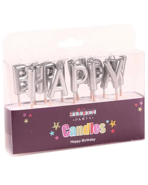 Kakelys (13stk): "Happy Birthday" - Sølv (Metallic)