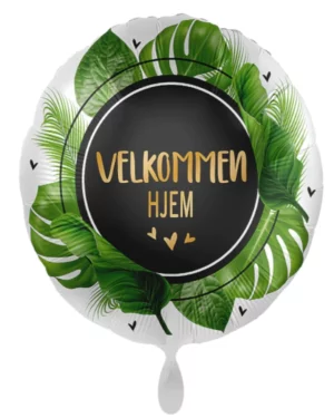 Folieballong: "Velkommen Hjem" - Palmeblader - Svart & grønn - 43cm