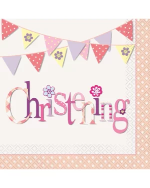 Servietter (16stk): "Christening" - Rosa - 33cm x 33cm