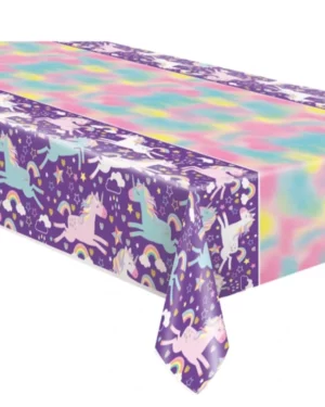 Duk: Enhjørninger & Regnbuer - Lilla, Hvit & Regnbue - 137 x 213cm