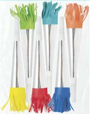 Horn / fløyter (6stk): Folie med fargerike frynser