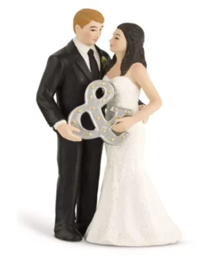 Kaketopp (i porselen): Bryllupspar poserer med "&" - 13,7cm