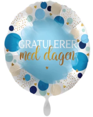 Folieballong: "Gratulerer med dagen" med prikker - Blå - 43cm