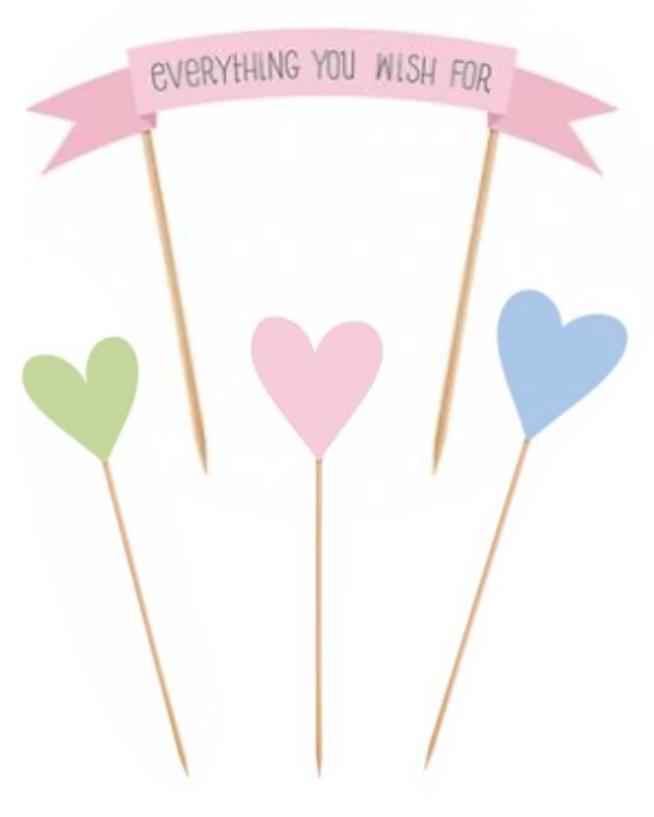 Kaketopp (4stk): "Everything you wish for" - Pastell Hjerte